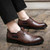 Men's brown side stripe retro slip on dress shoe 05