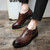 Men's brown side stripe retro slip on dress shoe 02