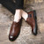 Men's brown side stripe retro slip on dress shoe 04