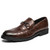 Men's brown metal buckle croc pattern penny slip on dress shoe 01