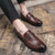 Men's brown metal buckle croc pattern penny slip on dress shoe 03