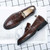 Men's brown metal buckle croc pattern penny slip on dress shoe 06