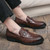 Men's brown metal buckle croc pattern penny slip on dress shoe 02