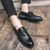 Men's black pattern lace on penny slip on dress shoe 02