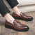 Men's brown pattern lace on penny slip on dress shoe 02