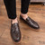 Men's brown retro tassel on top slip on dress shoe 04