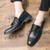 Men's black lace tassel on top slip on dress shoe 02