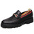 Men's black brogue metal buckle on strap slip on dress shoe 01