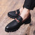 Men's black brogue metal buckle on strap slip on dress shoe 02