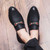 Men's black brogue metal buckle on strap slip on dress shoe 03