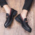Men's black brogue metal buckle on strap slip on dress shoe 06