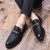 Men's black brogue metal buckle on strap slip on dress shoe 08