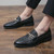 Men's black hollow out buckle penny slip on dress shoe 05