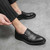 Men's black retro divide accents slip on dress shoe 02