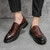 Men's brown retro divide accents slip on dress shoe 04