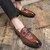 Men's brown croc skin pattern ornament strap slip on dress shoe 05