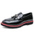 Men's black patent tassel on penny slip on dress shoe 01