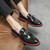 Men's black patent tassel on penny slip on dress shoe 04