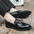 Men's black metal buckle strap on top slip on dress shoe 03