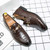 Men's brown metal buckle croc skin pattern slip on dress shoe 06