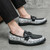 Men's black pattern & buckle on penny slip on dress shoe 05