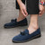 Men's blue stitch accents tassel on top slip on dress shoe 05