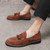 Men's brown stitch accents tassel on top slip on dress shoe 04