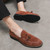 Men's brown stitch accents tassel on top slip on dress shoe 03