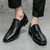 Men's black simple plain stitch accents slip on dress shoe 05