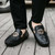 Men's black metal buckle croc skin pattern slip on shoe loafer 03