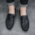 Men's black buckle ornament check pattern slip on shoe loafer 02