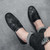 Men's black buckle ornament check pattern slip on shoe loafer 03