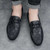 Men's black buckle ornament check pattern slip on shoe loafer 03