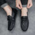 Men's black buckle ornament check pattern slip on shoe loafer 05