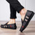 Men's black strap panel pattern stripe slip on shoe loafer 05