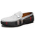 Men's white strap panel pattern stripe slip on shoe loafer 01