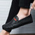 Men's black pattern stripe strap slip on shoe loafer 02