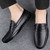 Men's black penny strap slip on shoe loafer in plain 04