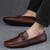 Men's brown crossover strap detail slip on shoe loafer 03