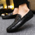 Men's black weave pattern metal buckle slip on shoe loafer 03