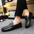 Men's black weave pattern metal buckle slip on shoe loafer 02