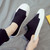 Women's black white flyknit stripe texture slip on shoe sneaker 05