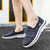 Women's navy flyknit stripe & letter pattern slip on shoe sneaker 02