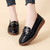 Women's black croc skin pattern metal buckle penny slip on shoe loafer 04