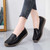 Women's black penny strap sewing accents slip on shoe loafer 05