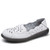 Women's white hollow cut floral pattern slip on shoe loafer 01