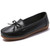 Women's black lace tie on top hollow slip on shoe loafer 01