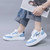 Women's white blue pattern sewn accents shoe sneaker 02