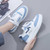 Women's white blue pattern sewn accents shoe sneaker 05