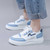 Women's white blue pattern sewn accents shoe sneaker 03